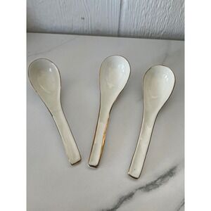 Stir Light Ceramic Fine Bone China Spoons Set of 3 Gold Trim India